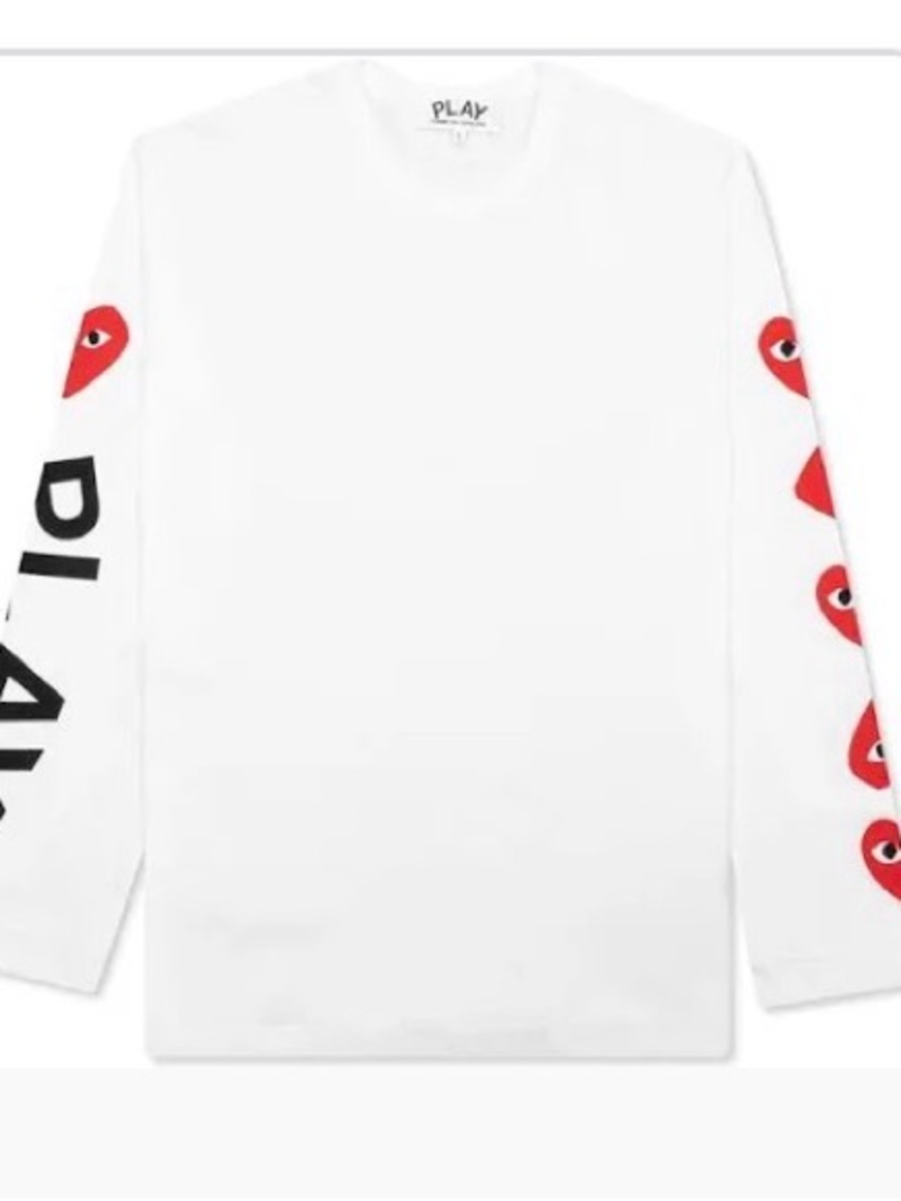 NWT Comme des Garçons PLAY Multi Red Heart Sleeve Graphic LS T-Shirt White Large